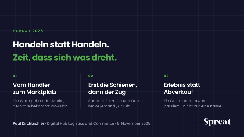 Drei Schritte des Vortrags: Marktplatz, Basics, Erlebnis