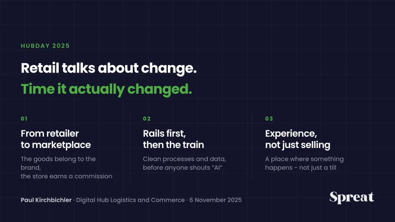 The talk's three steps: marketplace, basics, experience